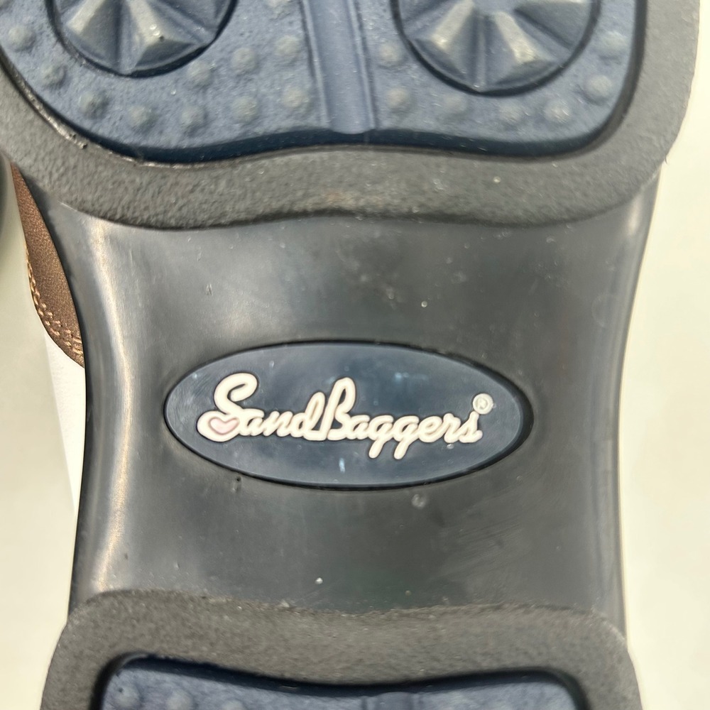 Sandbaggers Pip Golf Shoes Womens 8 Leather Leopard Print Bronze White Slip On - Picture 10 of 10